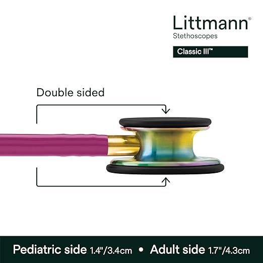 Littmann® Classic III™ Stethoscope, 5806, Rainbow-Finish, Raspberry Tube, 27 in, 3 Each/Case