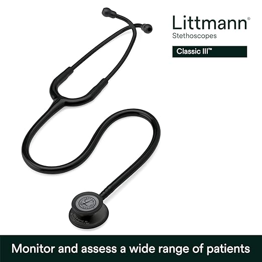 Littmann® Classic III™ Stethoscope, 5803, Black Edition Chestpiece, Black Tube, 27 inch, 3 Each/Case