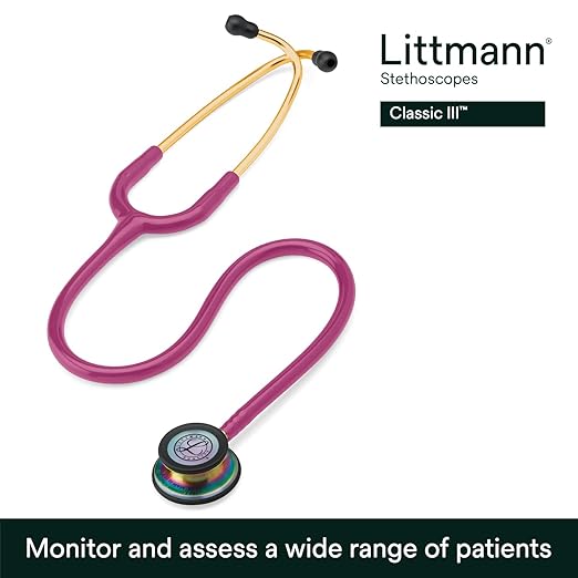 Littmann® Classic III™ Stethoscope, 5806, Rainbow-Finish, Raspberry Tube, 27 in, 3 Each/Case